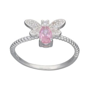ANILLO PLATA ABEJA CIRCON ROSA
