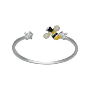 ANILLO PLATA AJUSTABLE ABEJA ESMALTADA CIRCONES