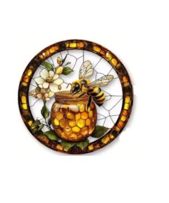 COLGANTE ACRILICO ABEJA CON FLOR Y MIELERO