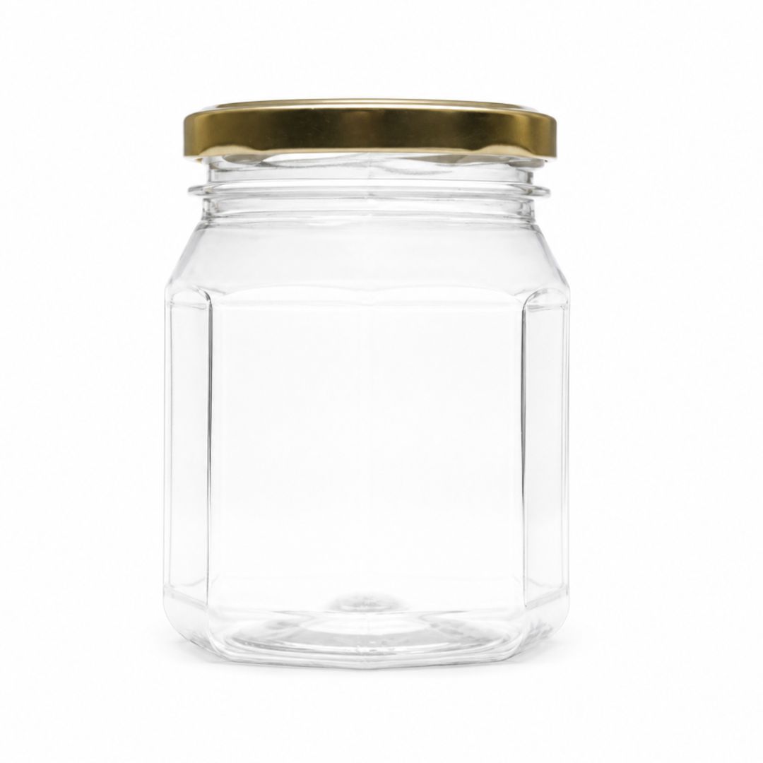 ENVASE PET OCTOGONAL CON TAPA DORADA 1 kg / 750 ml