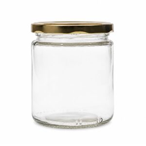 FRASCO VIDRIO 500 g / 390 ml REDONDO CON TAPA DORADA O NEGRA 82 mm - Bandeja 25 un