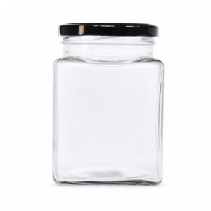 FRASCO VIDRIO CUADRADO CON TAPA METALICA DORADA O NEGRA 500 g / 380 ml- PALLET 2080 UNIDADES