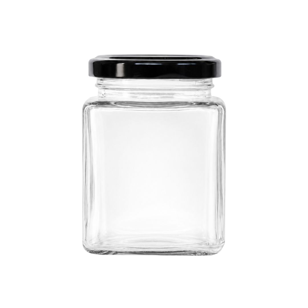 FRASCO VIDRIO CUADRADO CON TAPA METALICA 350 g / 280 ml- Caja 72 un