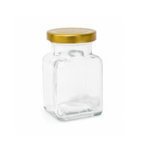 FRASCO RECTANGULAR 160 ML / 225 g CON TAPA DORADA BANDEJA 15 UN