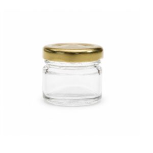FRASCO VIDRIO REDONDO 40 GR (30ml) PASIEKA TAPA DORADA BANDEJA 30 UN.
